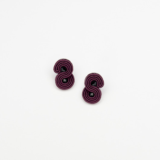 kolczyki soutache Oberżyna małe kolczyki wkrętki / sztyfty