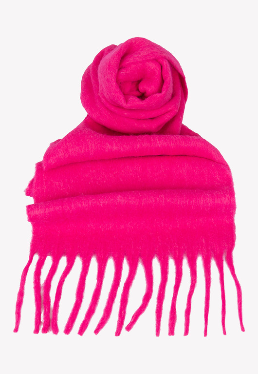 szale damskie Ciepły Szalik różowy z frędzlami 40x190 cm