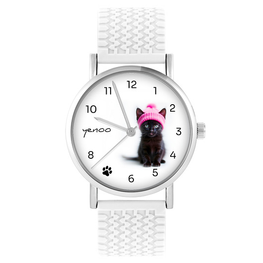 zegarki unisex Zegarek - Czarny kotek - silikonowy, biały