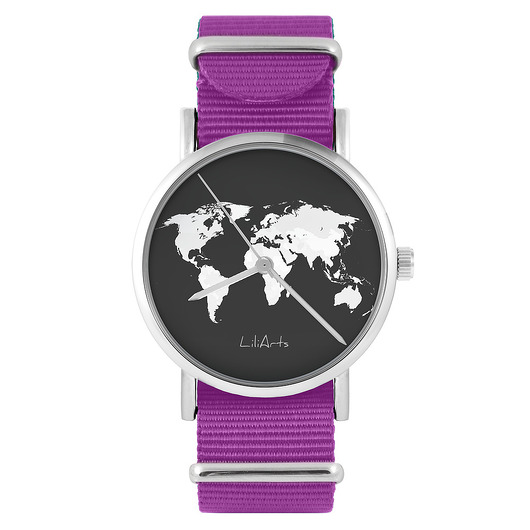 zegarki unisex Zegarek - Mapa świata - amarant, nylonowy