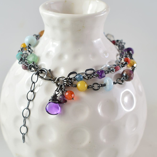 bransoletki z kamieni naturalnych Mix kamieni w srebrze - bransoletka