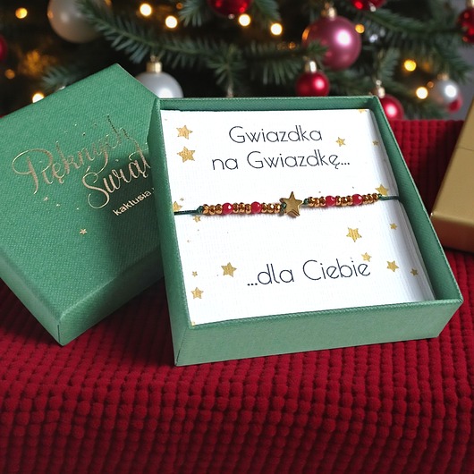 bransoletki z kamieni naturalnych Świąteczna bransoletka - pomysł na prezent - świąteczne pudełko - RED4