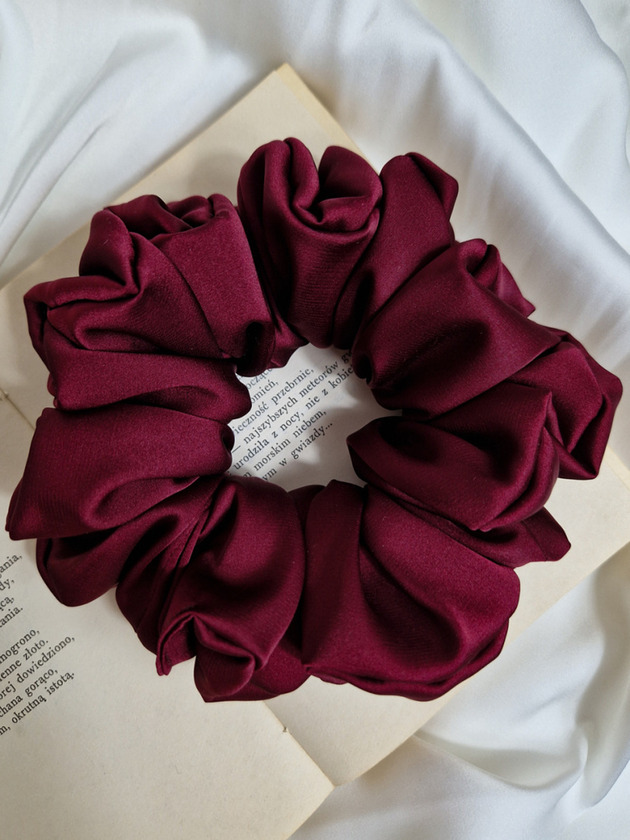 gumki do włosów Scrunchie Raspberry Wine XL - gumka do włosów satynowa bordowa
