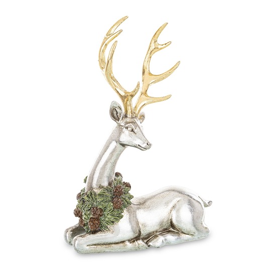 dekoracje świąteczne Figurka - renifer 22x16 cm leżący ze złotym porożem