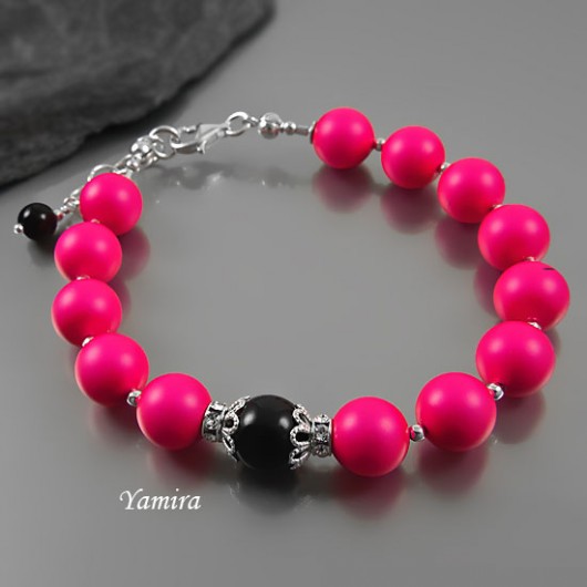 bransoletka - kryształ Swarovski perły Neon Pink yamira