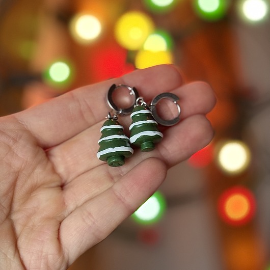 kolczyki z masy plastycznej Kolczyki CHOINKI pokryte śniegiem pomysł na prezent