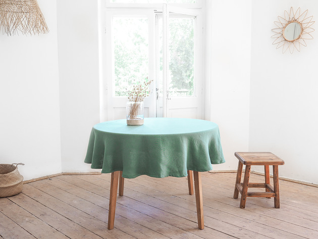 obrusy i serwetki Obrus okrągły heavy linen EUCALYPTUS GREEN