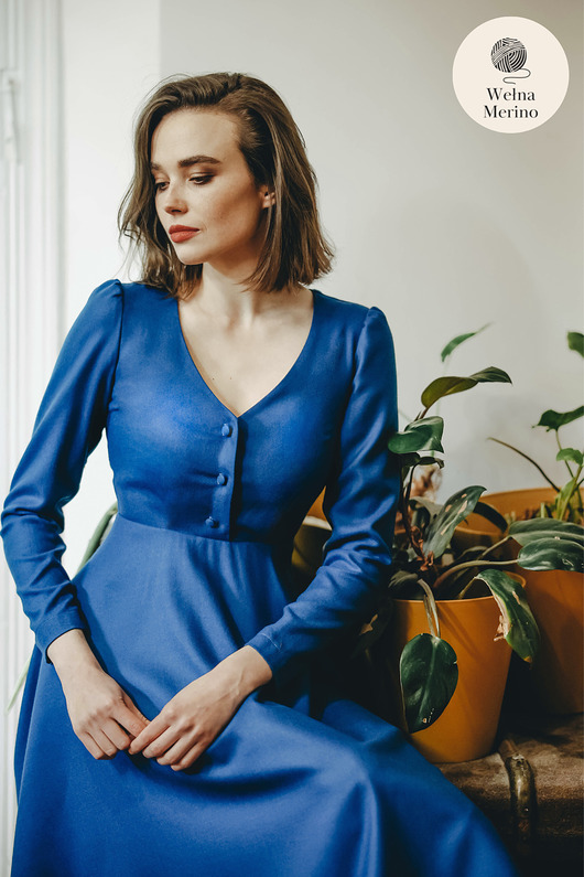 sukienki midi damskie Sukienka z wełny merino - morska