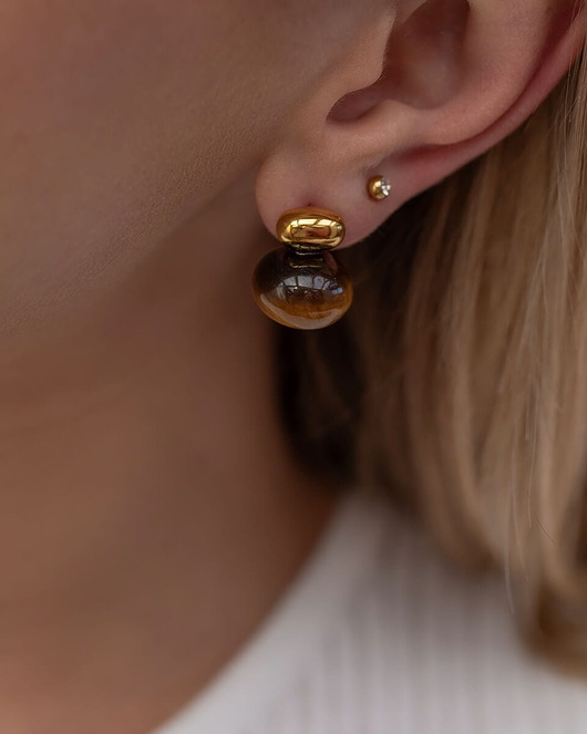 kolczyki pozłacane Modne minimalistyczne kolczyki pozłacane tygrysie oko ze Paraiso Aluna