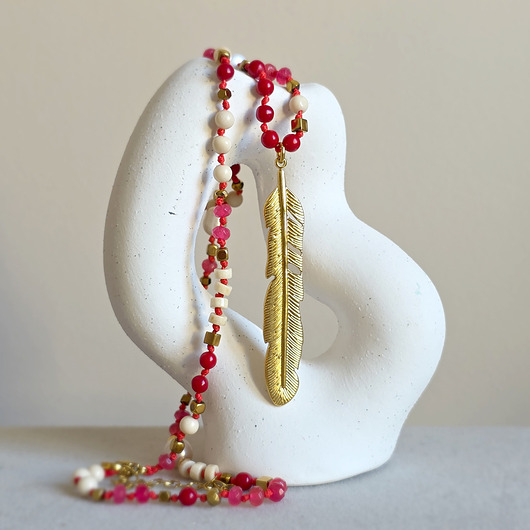 wisiory Naszyjnik na sznurku koral, agat, kamień rzeczny, perła