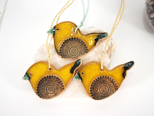 Ozdoby na ścianę Ceramiczne sikorki - wiszące ozdoby do domu