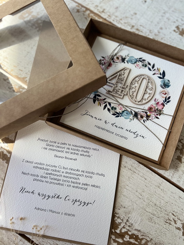 kartki scrapbooking Personalizowany prezent - wyjątkowa kartka boho ręcznie robiona na 40 urodzin