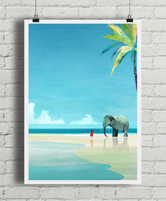 plakaty Plakat Egzotyczne wakacje - lazurowa plaża ze słoniem