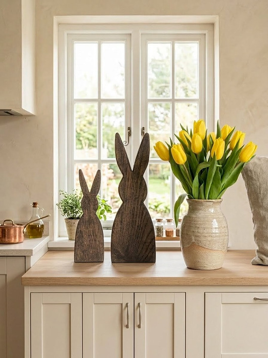 ozdoby wielkanocne Zestaw Wielkanocny Zając Drewniane Ozdoby w Stylu Rustykalnym