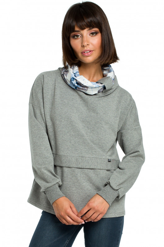 Bluza z wysokim kołnierzem- szara(B-084) Be