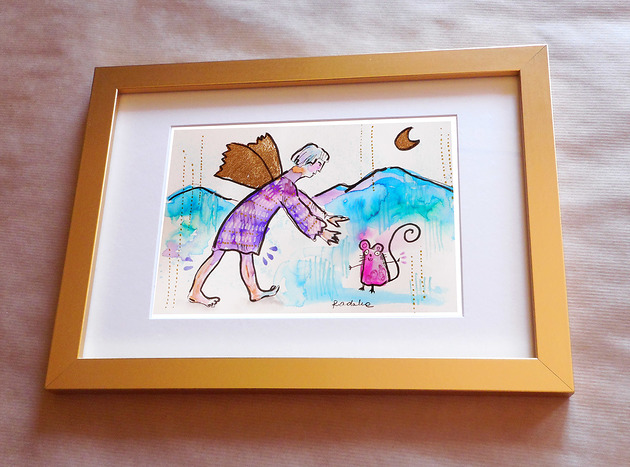 figurki i rzeźby Aniołek z myszką - 24x16 cm unikat
