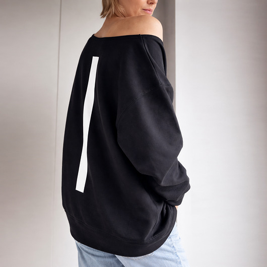 bluza bez kaptura damska Gruby Oversize Kreska Tył Czarna Max Z