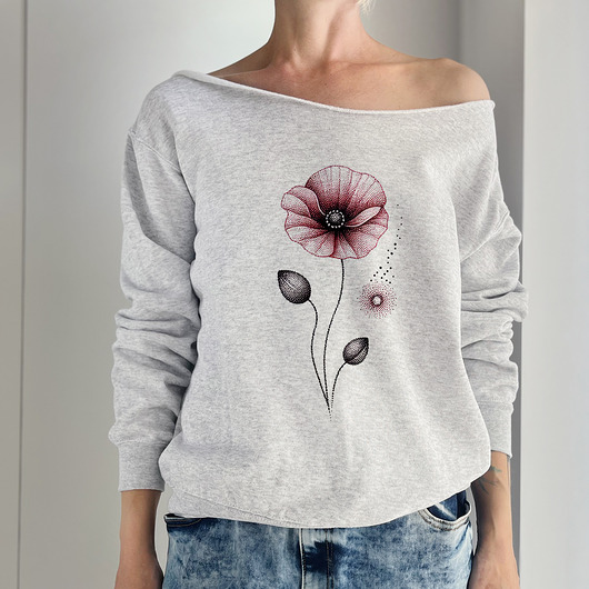 bluza bez kaptura damska Mak dotwork Szara bluza cięta