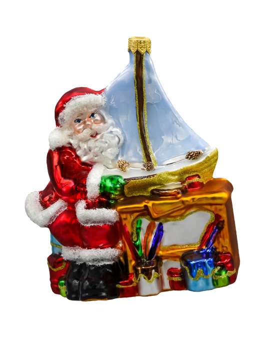 ozdoby choinkowe Bombka choinkowa: Święty Mikołaj przy stole z żaglówką