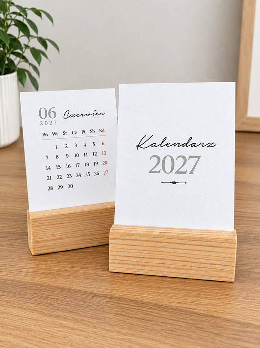 kalendarze i plannery Kalendarz 2027- na biurko z drewnianą podstawką