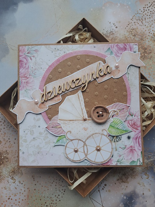 kartki scrapbooking Kartka na baby shower dziewczynki (w pudełku)