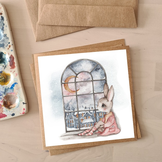 kartki okolicznościowe - wydruki Kartka Okolicznościowa Christmas Bunny Window