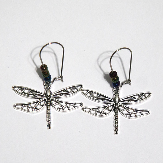 kolczyki - inne Kolczyki - Ważki duże, koraliki