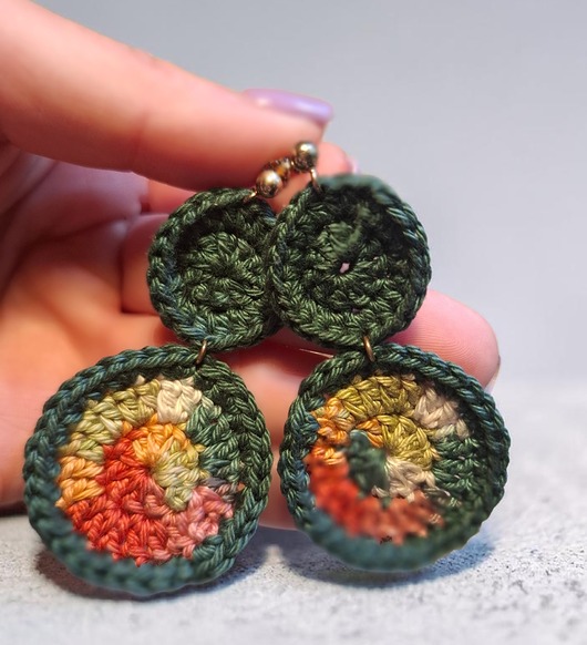 kolczyki - inne "Z mchu i paproci" kolczyki szydełkowe srebro pozłacane