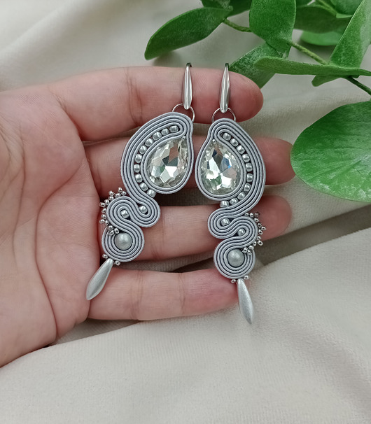kolczyki soutache Kolczyki sutasz, srebrne kolczyki sutasz, szare kolczyki