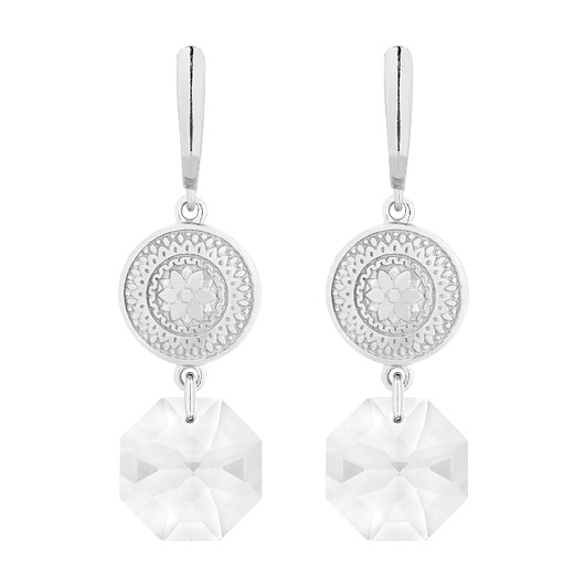 kolczyki swarovski Srebrne długie kolczyki z medalionami i kryształami SWAROVSKI CRYSTAL