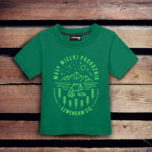t-shirty dla chłopców Koszulka dziecięca MAŁY WIELKI PODRÓŻNIK zielona 3-4 lata