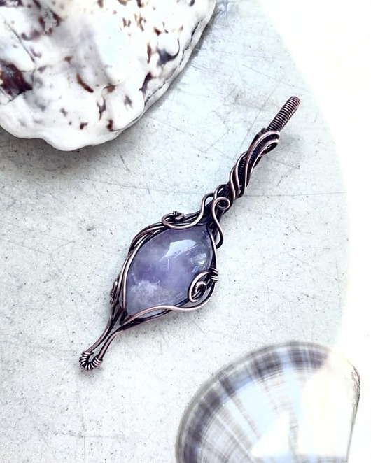 wisiory Unikalny elfi wisiorek z miedzi ametyst