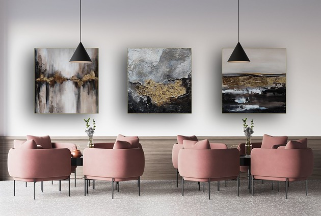 obrazy Tryptyk KOLORY ZIEMI ręcznie malowana ABSTRAKCJA 60 x 180 cm obraz strukturalny