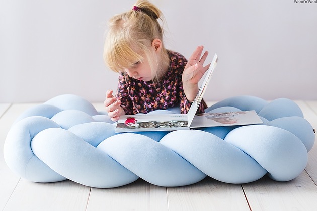 Siedzisko Supeł krata baby blue woodnwool