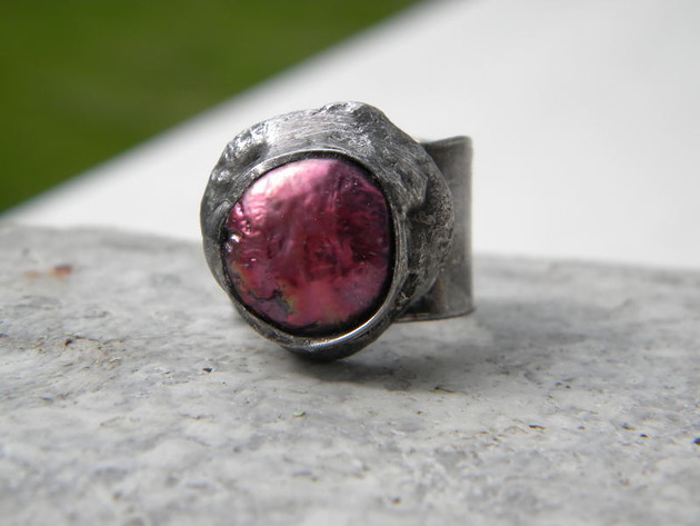 pierścionki srebrne Roman Ancient Ring ;) fioletowa perła