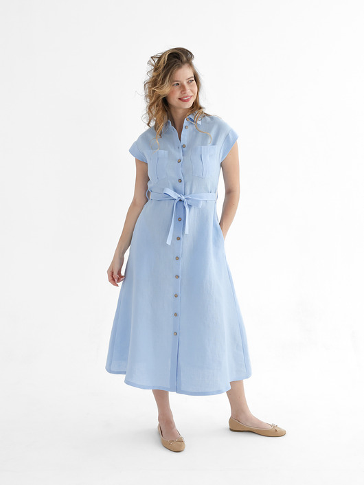 sukienki midi damskie Lniana Sukienka MARIGOLD blue sky