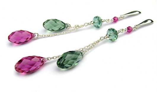 Dłuuuugie kolczyki Swarovski w mięcie i fuksji - Sissi Marisella