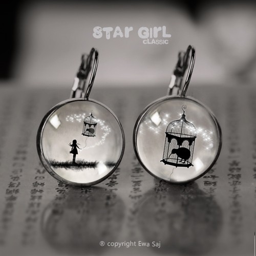 kolczyki szklane Star Girl Collection, Kiwi, dark silver