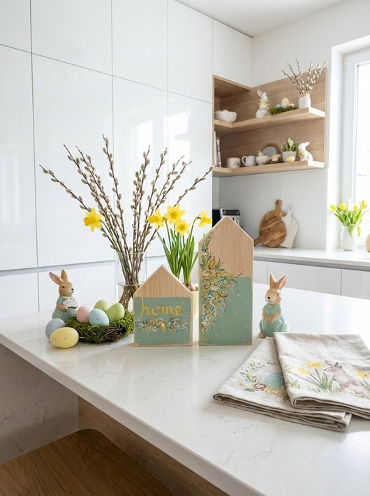 ozdoby wielkanocne Zestaw Drewnianych Domków Wiosna i Wielkanoc. Ręcznie Malowane Ozdoby