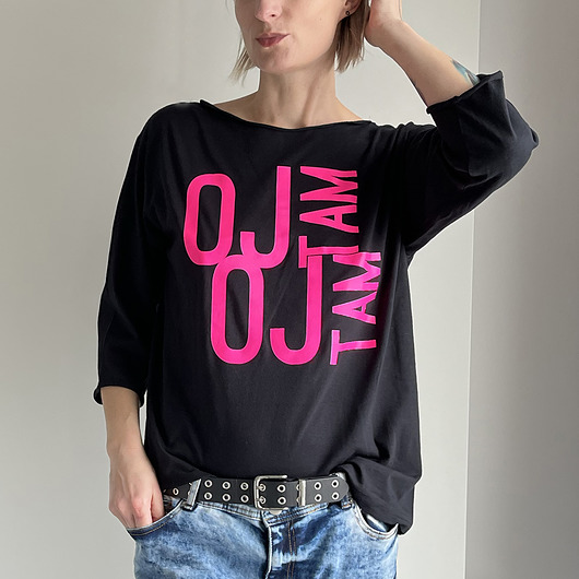 t-shirt damskie Oj tam Długi czarny Oversize