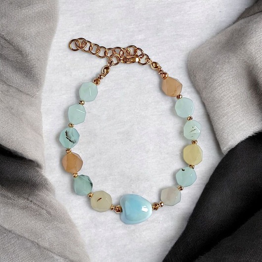 bransoletki z kamieni naturalnych Bransoletka : SPRING collection: JADEIT i ceramiczne serduszko III