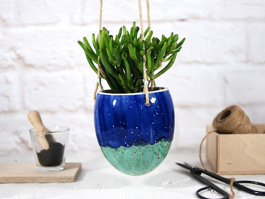 Ocean - wisząca doniczka ceramiczna L 10FingersArt