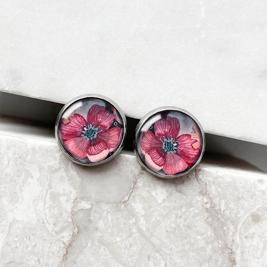 kolczyki szklane Rosa Anemone kolczyki wkrętki na urodziny