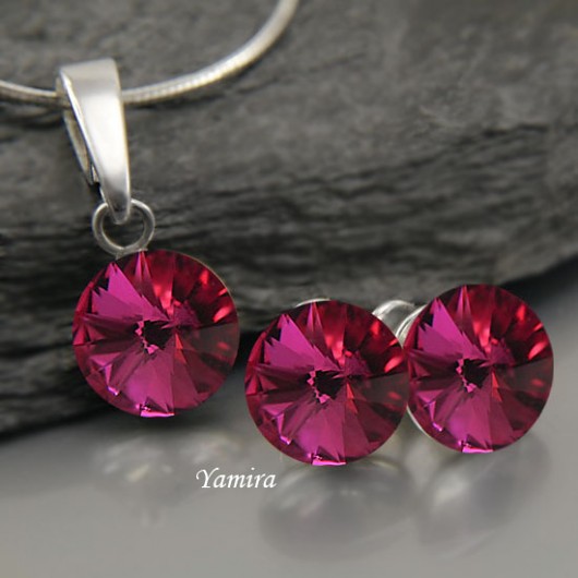 komplet kryształ Swarovski Rivoli Fuchsia 8mm yamira