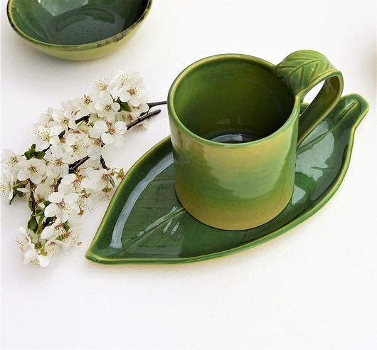 Ręcznie lepiony kubek ceramiczny LIŚĆ Ceramika Tyka