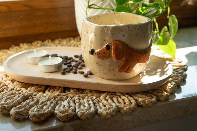 kubki Ceramiczny kubek handmade z jamniczkiem i napisem