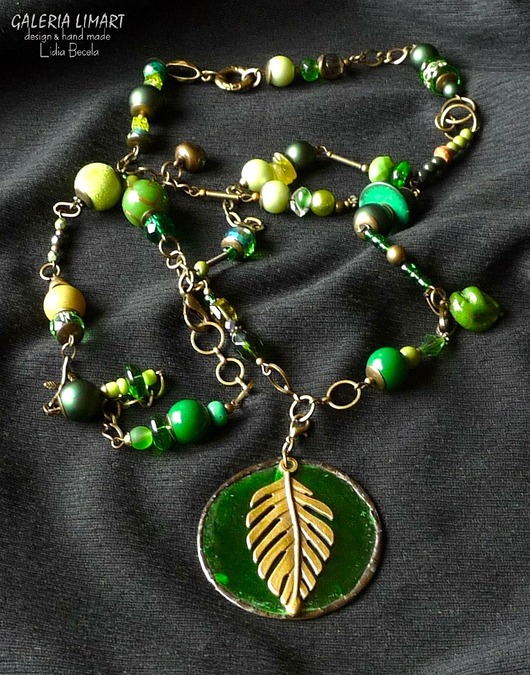 korale Naszyjnik Boho w modnej leśnej zieleni fern z liściem monstery 3w1 PREZENT lux