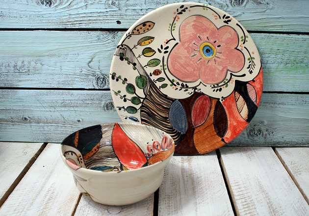 patery i talerze malowane talerze -  Boski Kwiat /24 cm