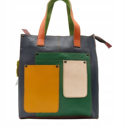 torby na ramię Torebka damska shopper, pojemna, skórzana ze skrawków kolorowa OLIVKA