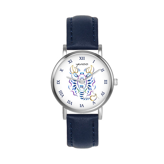 zegarki unisex Zegarek mały - Skorpion - skórzany, granatowy